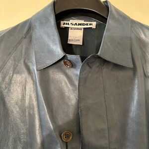 Jil Sander Blue full length leather coat